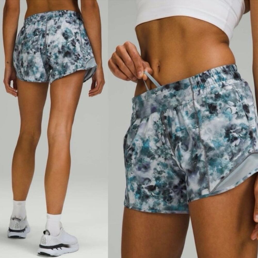 Lululemon Hotty Hot Low Rise Running Short 4" in Kaleidofloral Multi/Blue Cast